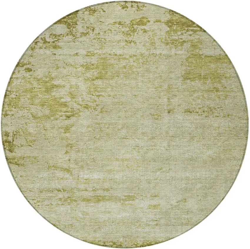 8' Artichoke Green And Ivory Round Abstract Washable Indoor Outdoor Area Rug Photo 3