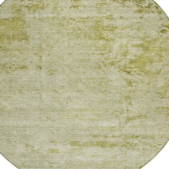 8' Artichoke Green And Ivory Round Abstract Washable Indoor Outdoor Area Rug Photo 9