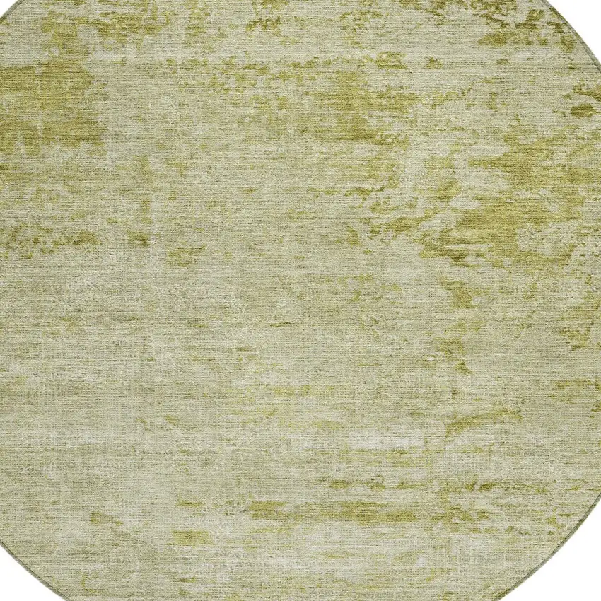 8' Artichoke Green And Ivory Round Abstract Washable Indoor Outdoor Area Rug Photo 9