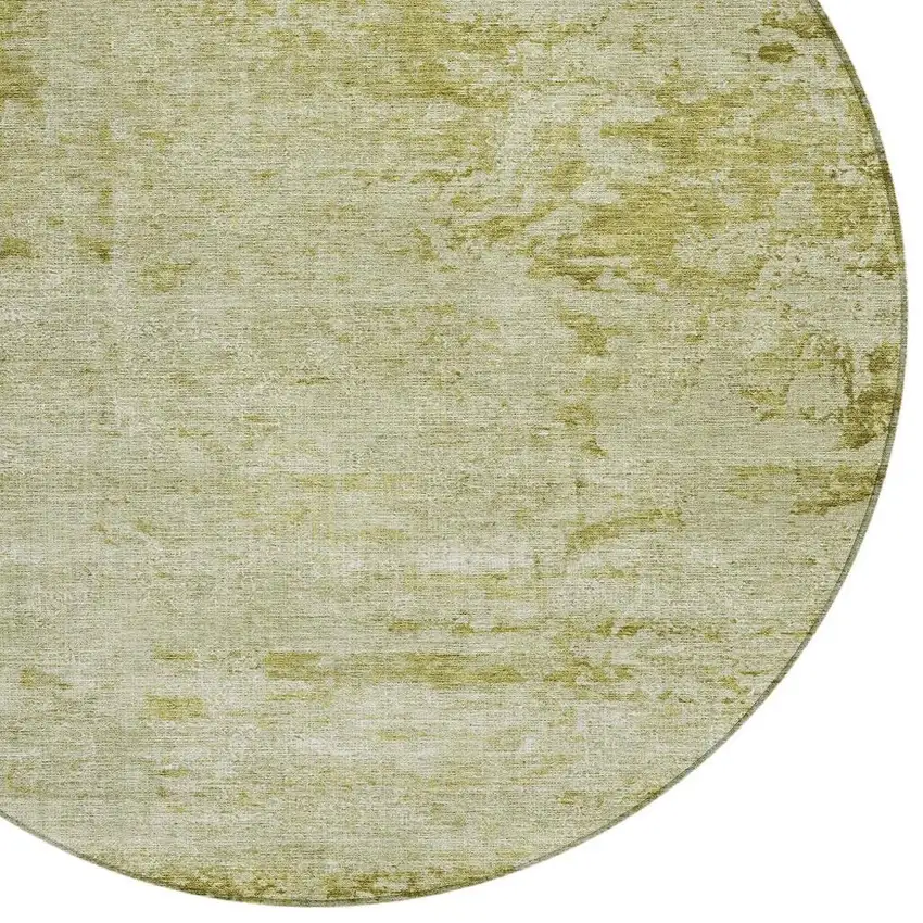 8' Artichoke Green And Ivory Round Abstract Washable Indoor Outdoor Area Rug Photo 4