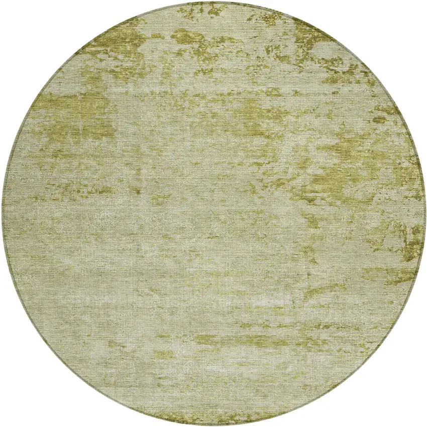 8' Artichoke Green And Ivory Round Abstract Washable Indoor Outdoor Area Rug Photo 1