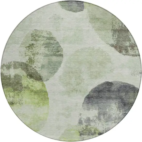 8' Artichoke Green And Ivory Round Abstract Washable Indoor Outdoor Area Rug Photo 2