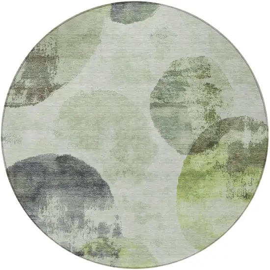 8' Artichoke Green And Ivory Round Abstract Washable Indoor Outdoor Area Rug Photo 5
