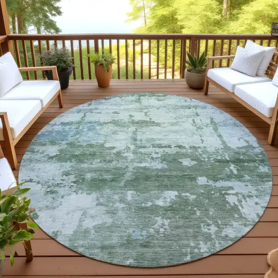 8' Artichoke Green And Ivory Round Abstract Washable Indoor Outdoor Area Rug Photo 4