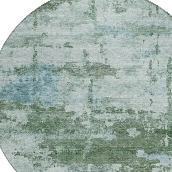 8' Artichoke Green And Ivory Round Abstract Washable Indoor Outdoor Area Rug Photo 2