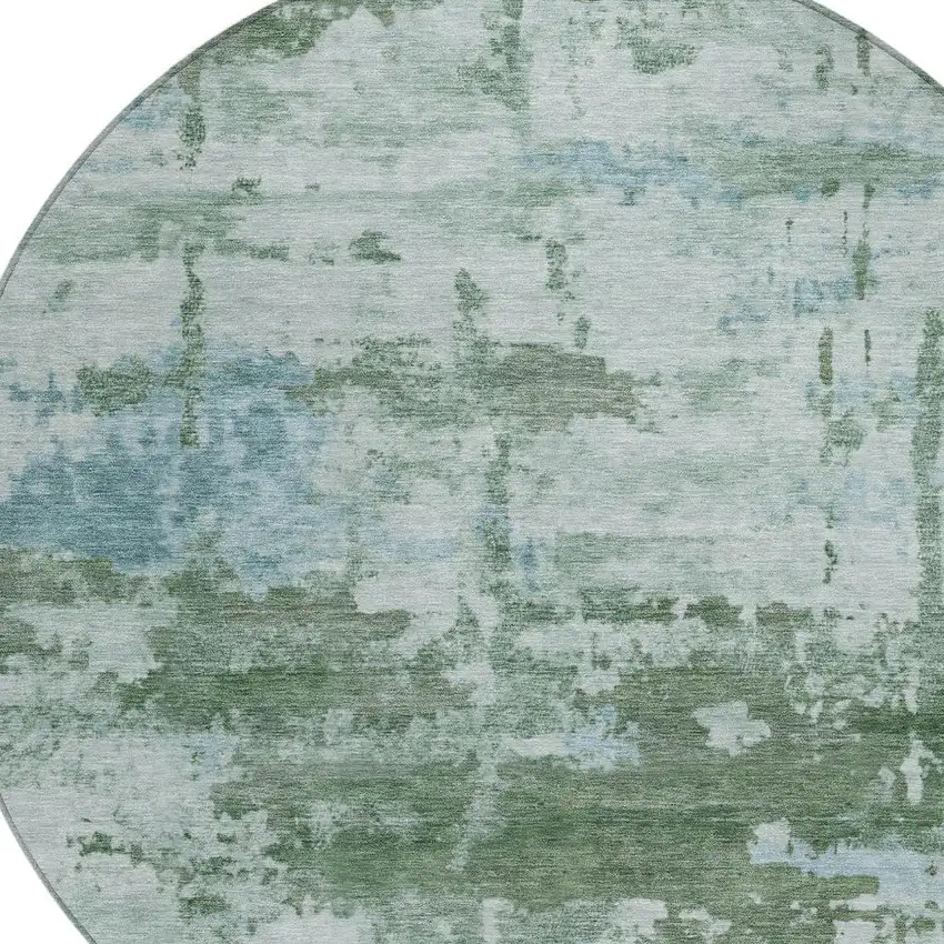 8' Artichoke Green And Ivory Round Abstract Washable Indoor Outdoor Area Rug Photo 2