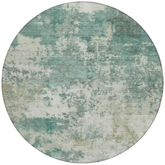8' Artichoke Green And Ivory Round Abstract Washable Indoor Outdoor Area Rug Photo 3
