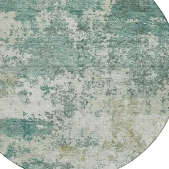 8' Artichoke Green And Ivory Round Abstract Washable Indoor Outdoor Area Rug Photo 2