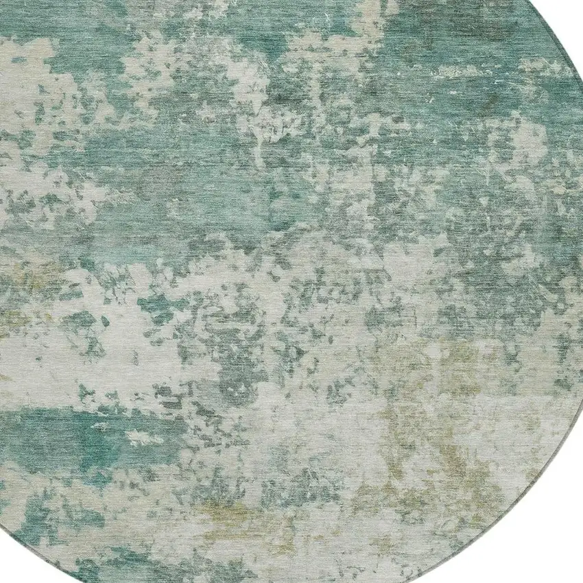 8' Artichoke Green And Ivory Round Abstract Washable Indoor Outdoor Area Rug Photo 2