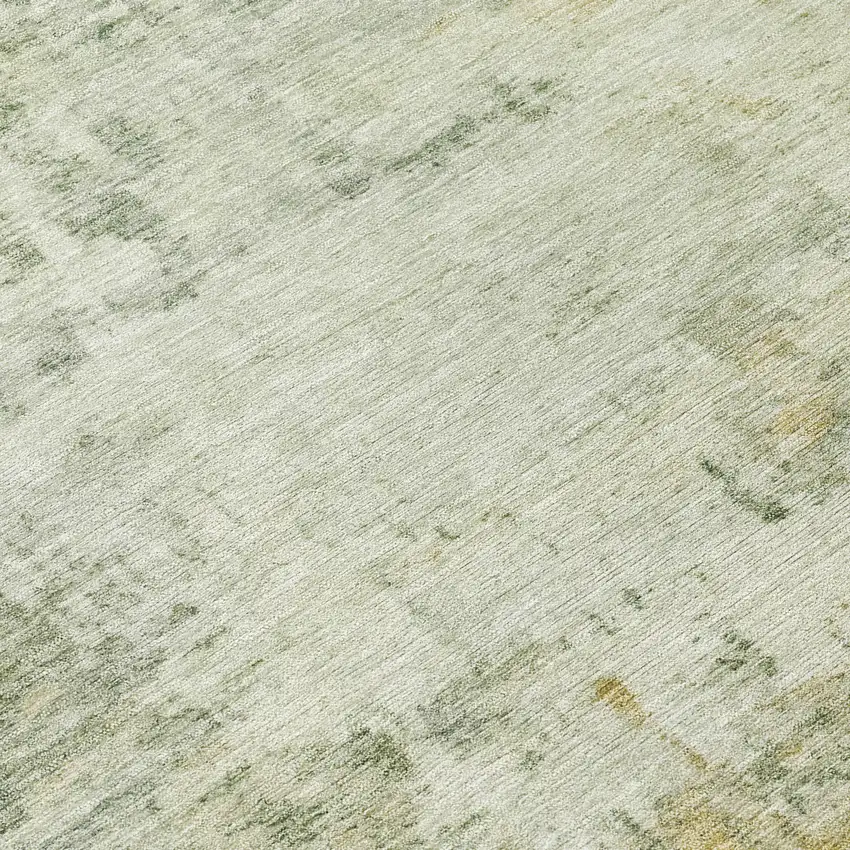 8' Artichoke Green And Ivory Round Abstract Washable Indoor Outdoor Area Rug Photo 9