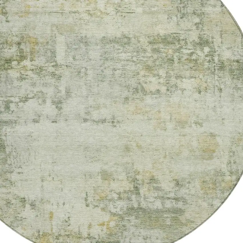 8' Artichoke Green And Ivory Round Abstract Washable Indoor Outdoor Area Rug Photo 2