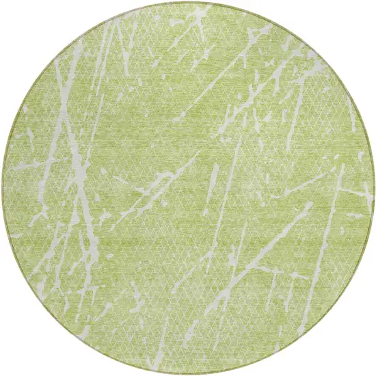 8' Artichoke Green And Ivory Round Abstract Washable Indoor Outdoor Area Rug Photo 1