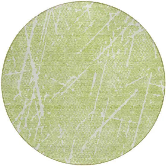 8' Artichoke Green And Ivory Round Abstract Washable Indoor Outdoor Area Rug Photo 1