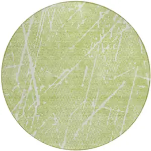 Photo of 8' Artichoke Green And Ivory Round Abstract Washable Indoor Outdoor Area Rug
