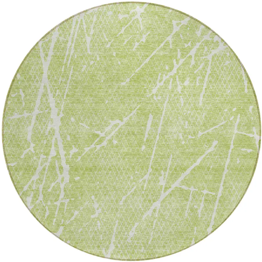 8' Artichoke Green And Ivory Round Abstract Washable Indoor Outdoor Area Rug Photo 1