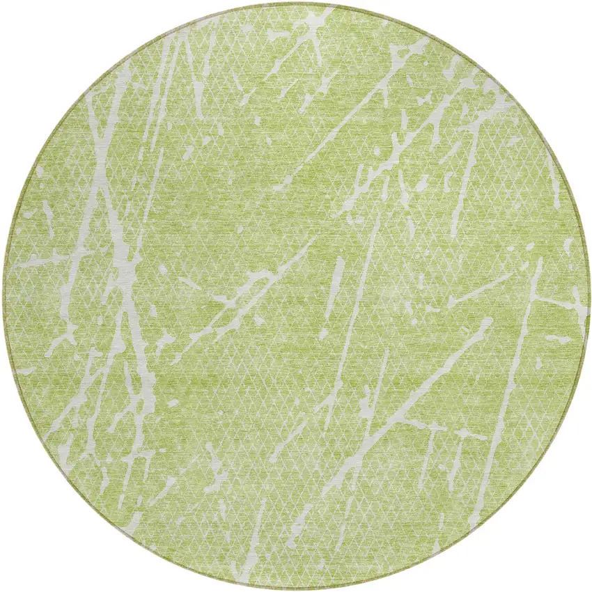 8' Artichoke Green And Ivory Round Abstract Washable Indoor Outdoor Area Rug Photo 1