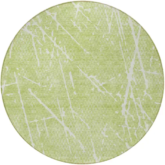 8' Artichoke Green And Ivory Round Abstract Washable Indoor Outdoor Area Rug Photo 3