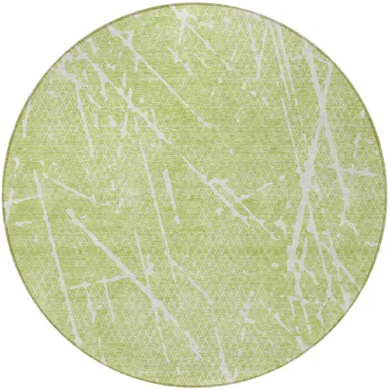 8' Artichoke Green And Ivory Round Abstract Washable Indoor Outdoor Area Rug Photo 3