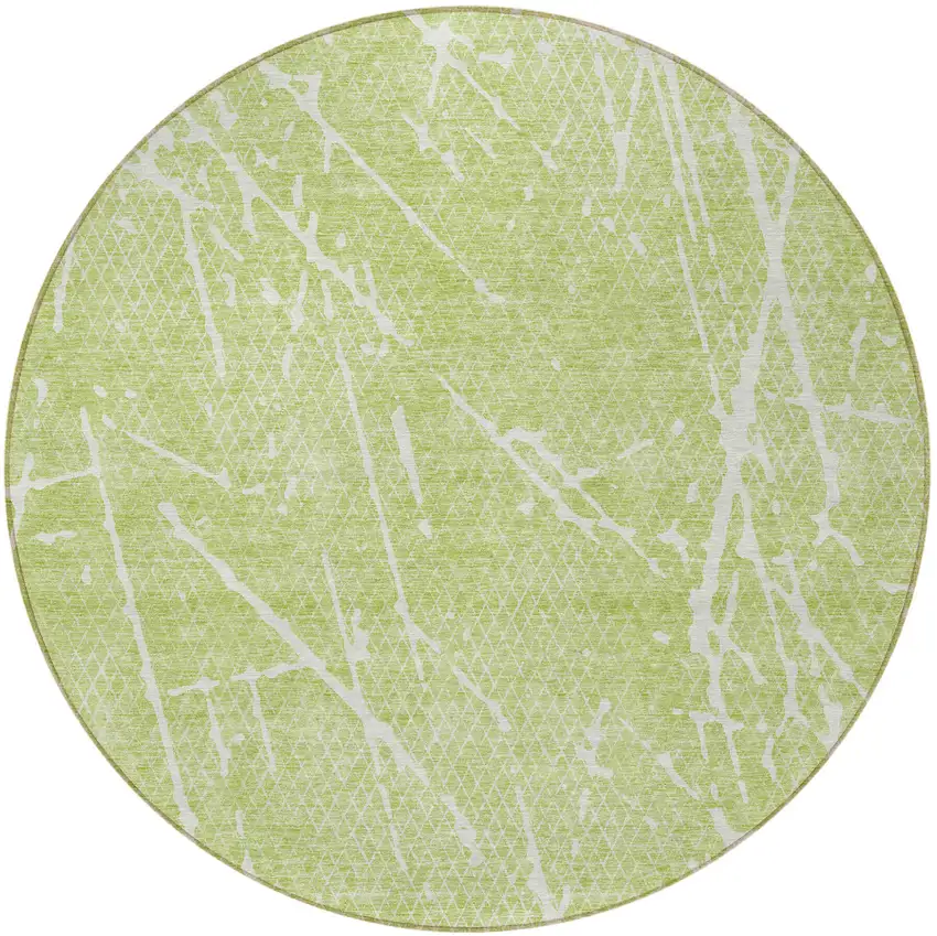 8' Artichoke Green And Ivory Round Abstract Washable Indoor Outdoor Area Rug Photo 3