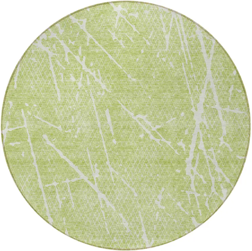 8' Artichoke Green And Ivory Round Abstract Washable Indoor Outdoor Area Rug Photo 3