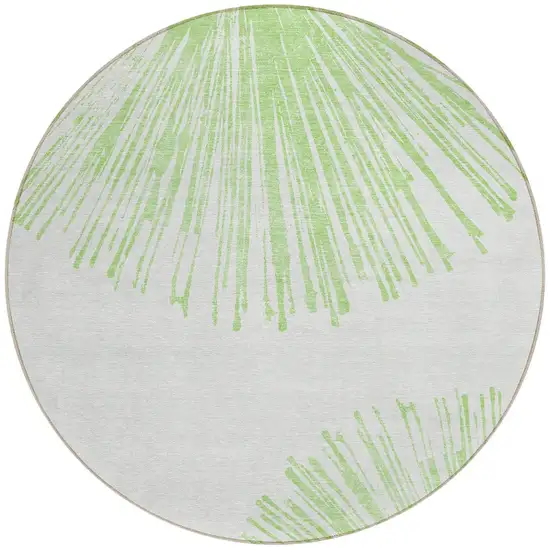 8' Artichoke Green And Ivory Round Abstract Washable Indoor Outdoor Area Rug Photo 6