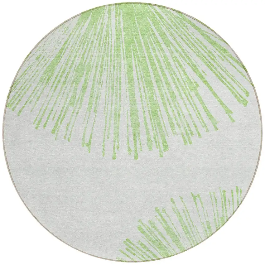 8' Artichoke Green And Ivory Round Abstract Washable Indoor Outdoor Area Rug Photo 6