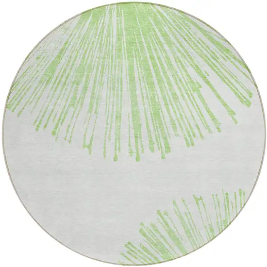 8' Artichoke Green And Ivory Round Abstract Washable Indoor Outdoor Area Rug Photo 1