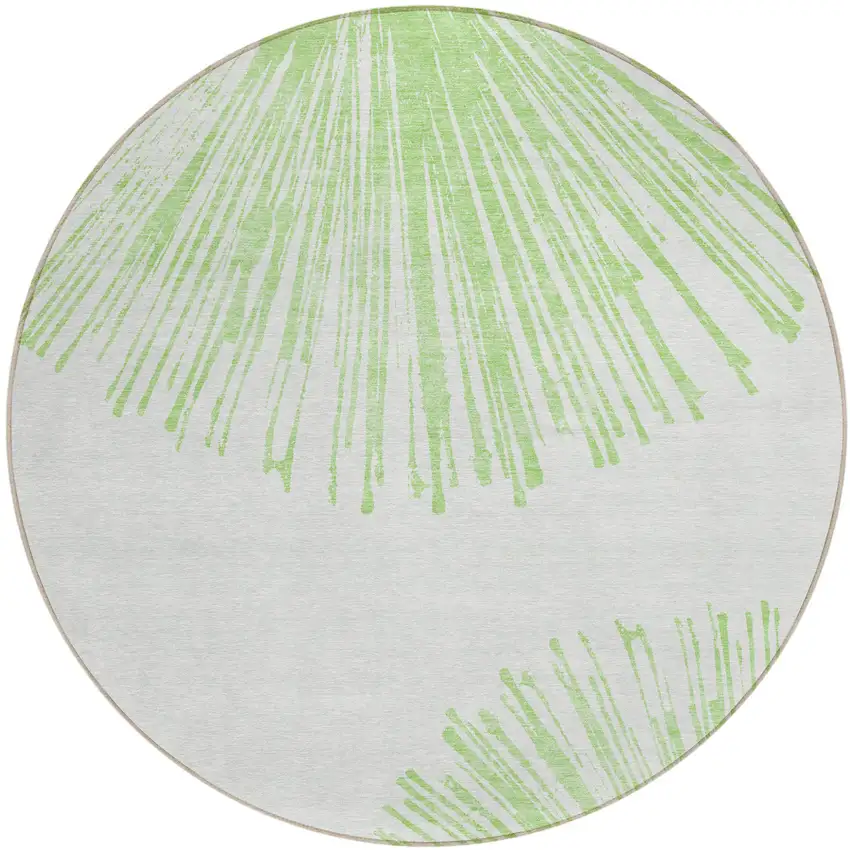 8' Artichoke Green And Ivory Round Abstract Washable Indoor Outdoor Area Rug Photo 1