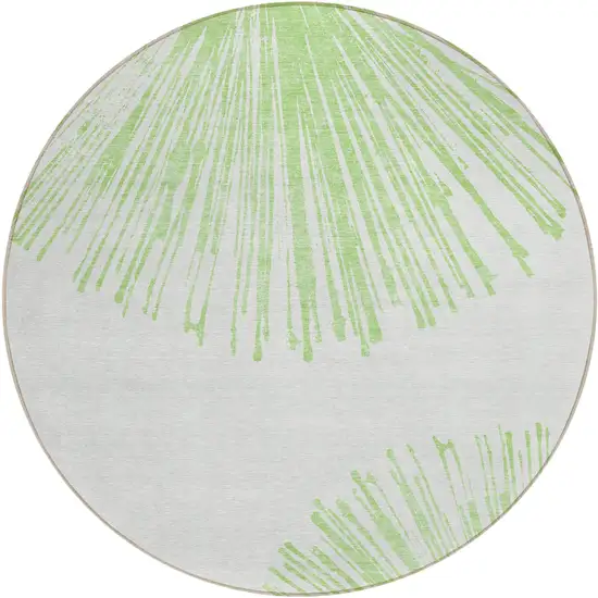 8' Artichoke Green And Ivory Round Abstract Washable Indoor Outdoor Area Rug Photo 1