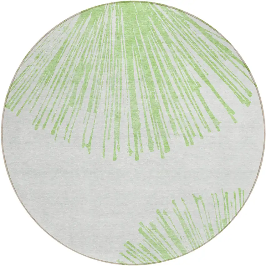 8' Artichoke Green And Ivory Round Abstract Washable Indoor Outdoor Area Rug Photo 1