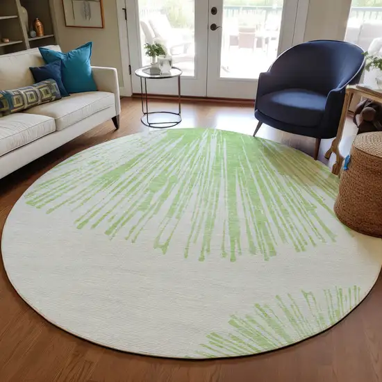 8' Artichoke Green And Ivory Round Abstract Washable Indoor Outdoor Area Rug Photo 7