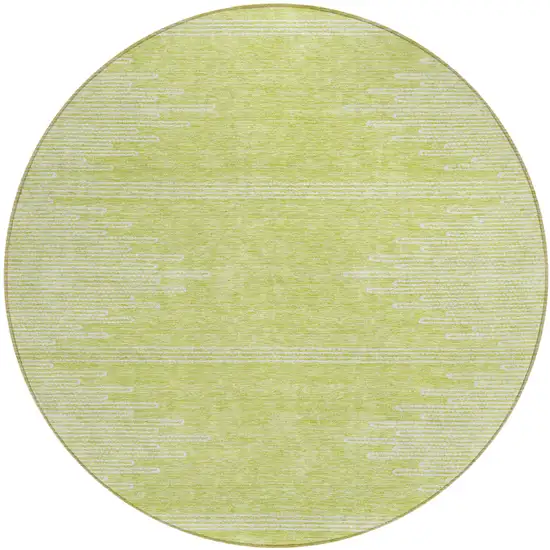 8' Artichoke Green And Ivory Round Abstract Washable Indoor Outdoor Area Rug Photo 2