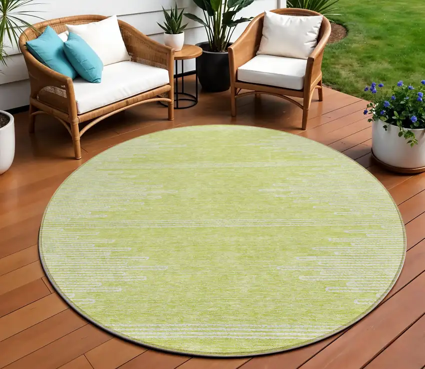 8' Artichoke Green And Ivory Round Abstract Washable Indoor Outdoor Area Rug Photo 1