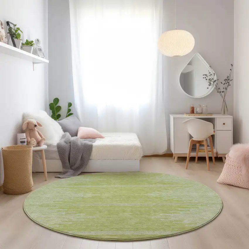 8' Artichoke Green And Ivory Round Abstract Washable Indoor Outdoor Area Rug Photo 8