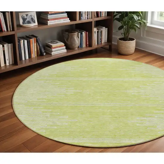 8' Artichoke Green And Ivory Round Abstract Washable Indoor Outdoor Area Rug Photo 6