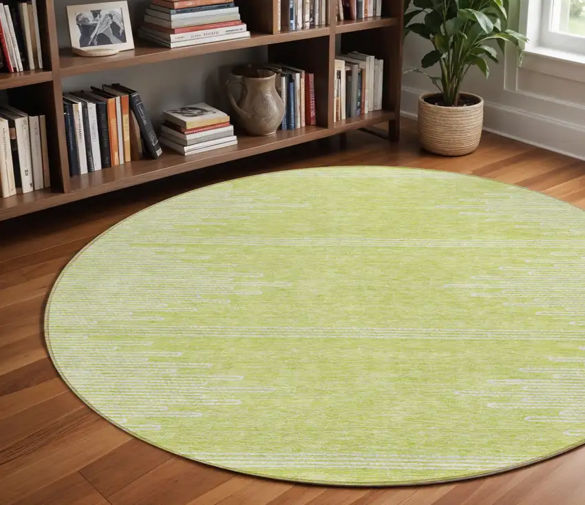 8' Artichoke Green And Ivory Round Abstract Washable Indoor Outdoor Area Rug Photo 6