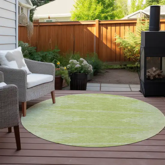 8' Artichoke Green And Ivory Round Abstract Washable Indoor Outdoor Area Rug Photo 7