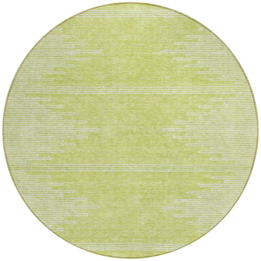 8' Artichoke Green And Ivory Round Abstract Washable Indoor Outdoor Area Rug Photo 5