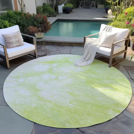 8' Artichoke Green And Ivory Round Abstract Washable Indoor Outdoor Area Rug Photo 6