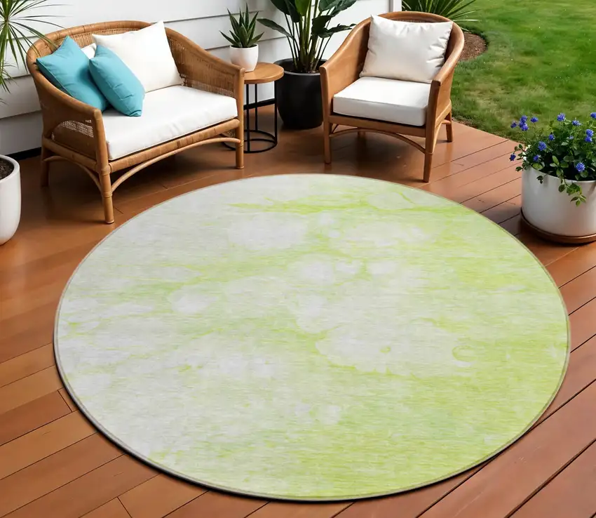 8' Artichoke Green And Ivory Round Abstract Washable Indoor Outdoor Area Rug Photo 1