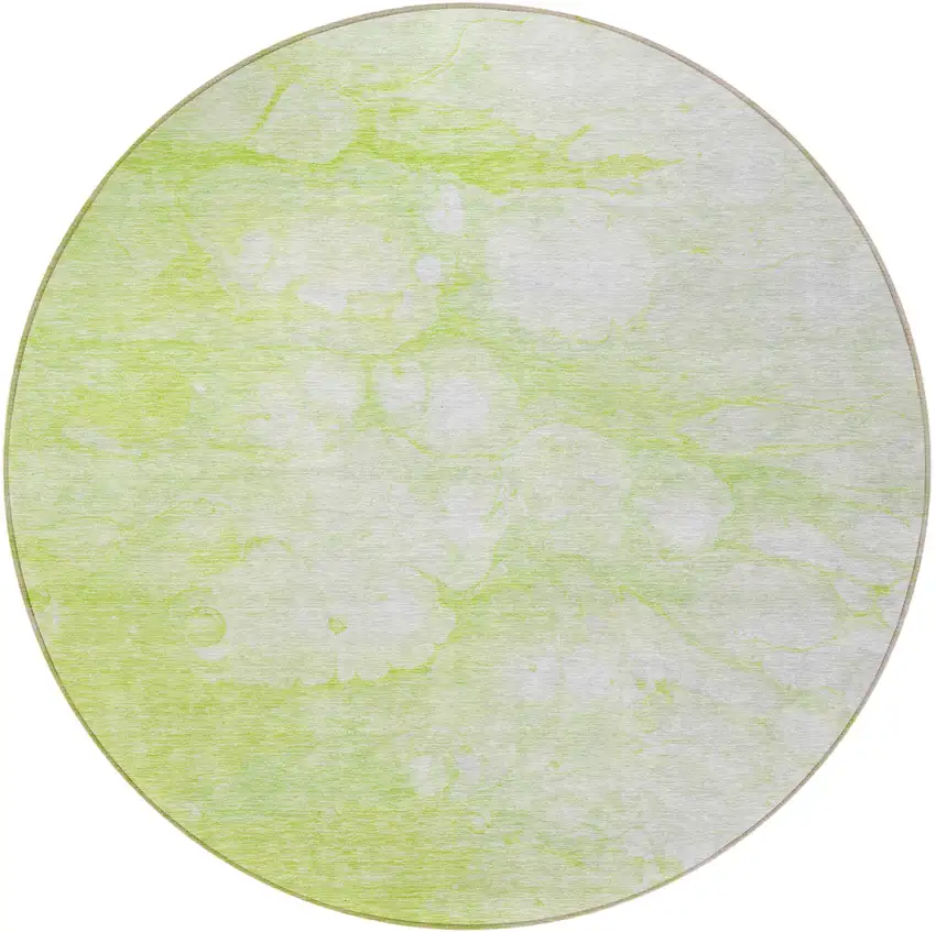 8' Artichoke Green And Ivory Round Abstract Washable Indoor Outdoor Area Rug Photo 5