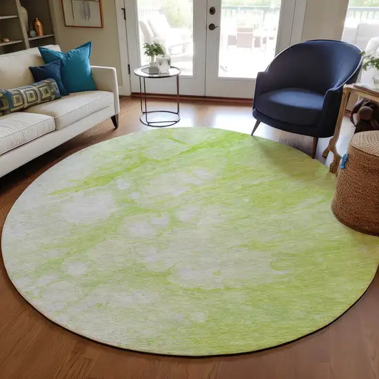 8' Artichoke Green And Ivory Round Abstract Washable Indoor Outdoor Area Rug Photo 7