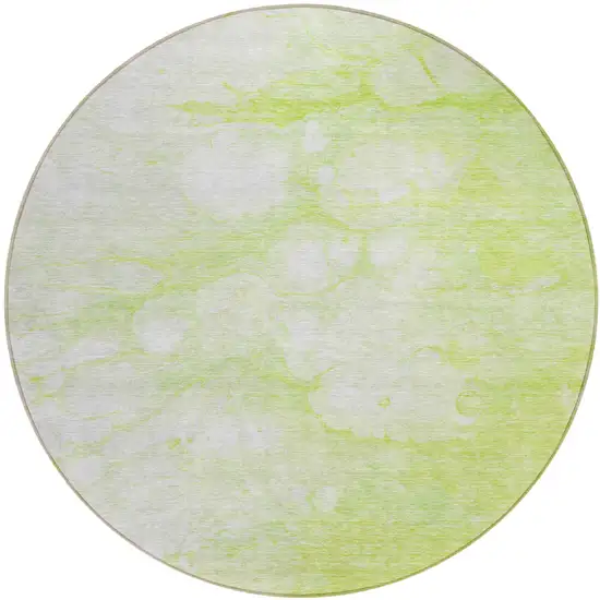 8' Artichoke Green And Ivory Round Abstract Washable Indoor Outdoor Area Rug Photo 1