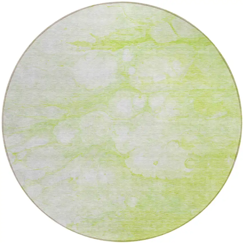 8' Artichoke Green And Ivory Round Abstract Washable Indoor Outdoor Area Rug Photo 1