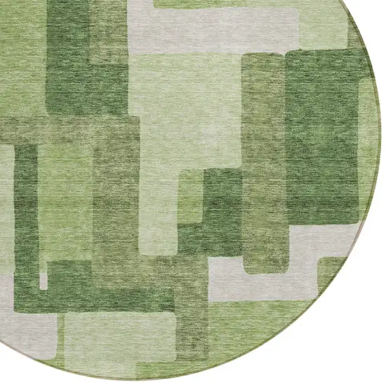 8' Artichoke Green And Ivory Round Abstract Washable Indoor Outdoor Area Rug Photo 4