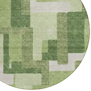 Photo of 8' Artichoke Green And Ivory Round Abstract Washable Indoor Outdoor Area Rug