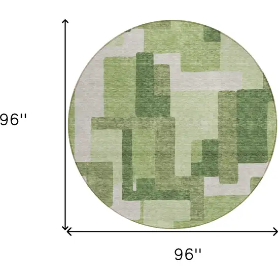 8' Artichoke Green And Ivory Round Abstract Washable Indoor Outdoor Area Rug Photo 3