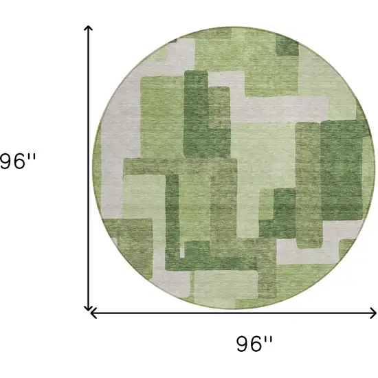 8' Artichoke Green And Ivory Round Abstract Washable Indoor Outdoor Area Rug Photo 3