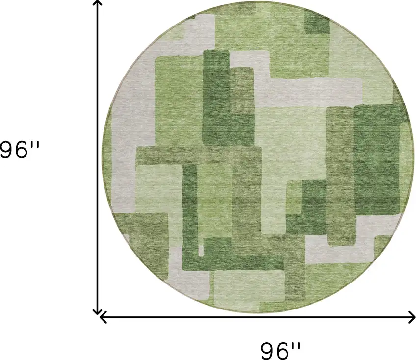 8' Artichoke Green And Ivory Round Abstract Washable Indoor Outdoor Area Rug Photo 3