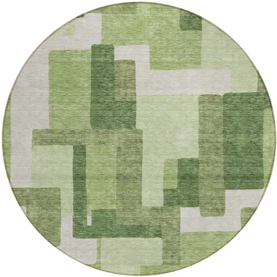 8' Artichoke Green And Ivory Round Abstract Washable Indoor Outdoor Area Rug Photo 2